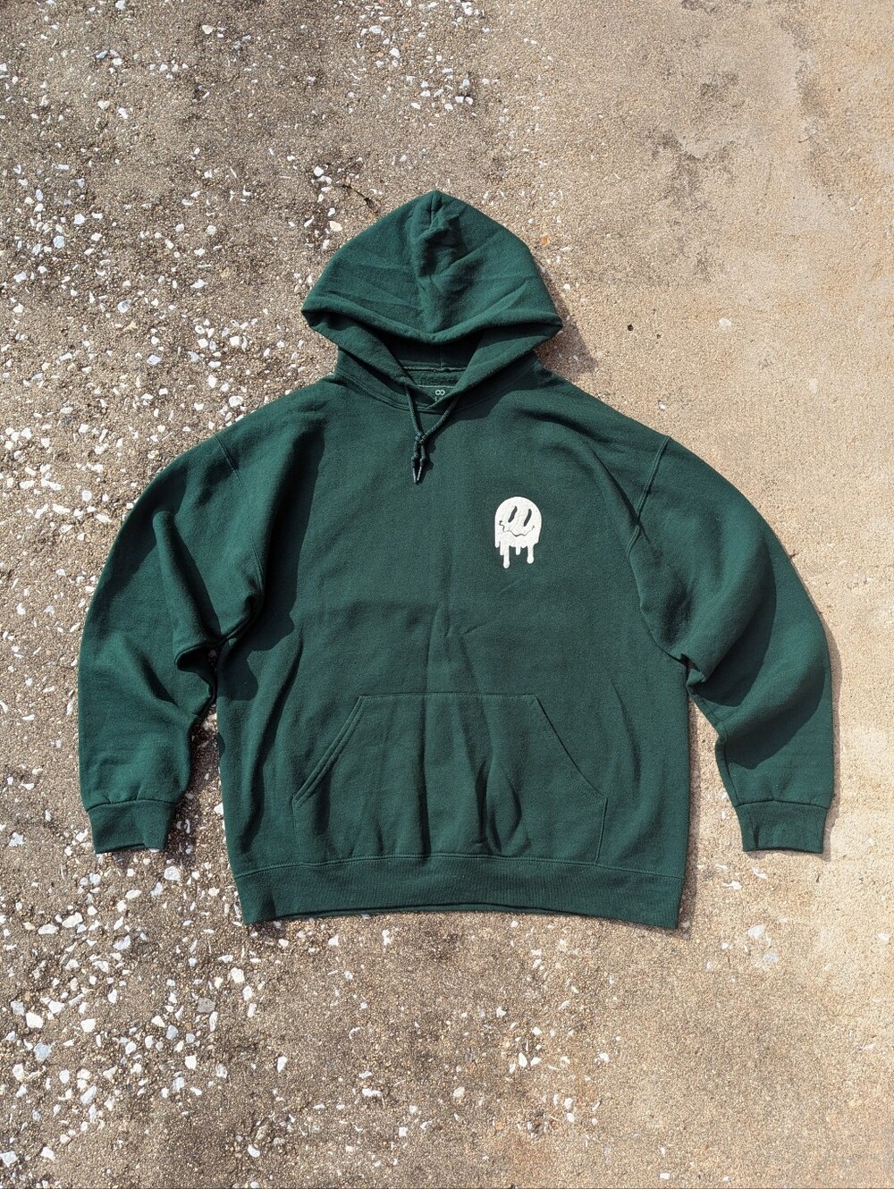 Men's Forest Green Pullover Hoodie with White Drip Smiley
